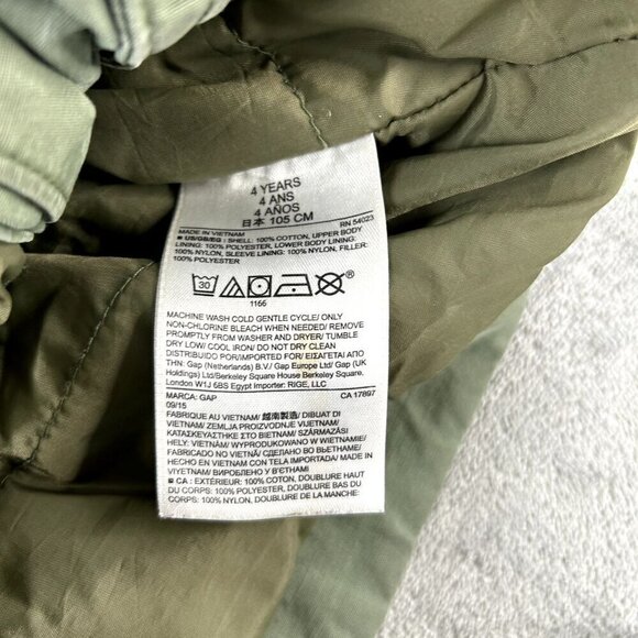 Gap Baby Kids unisex Hooded Zip/ Button Up Army Jacket Size 4 Army Green - Picture 6 of 9